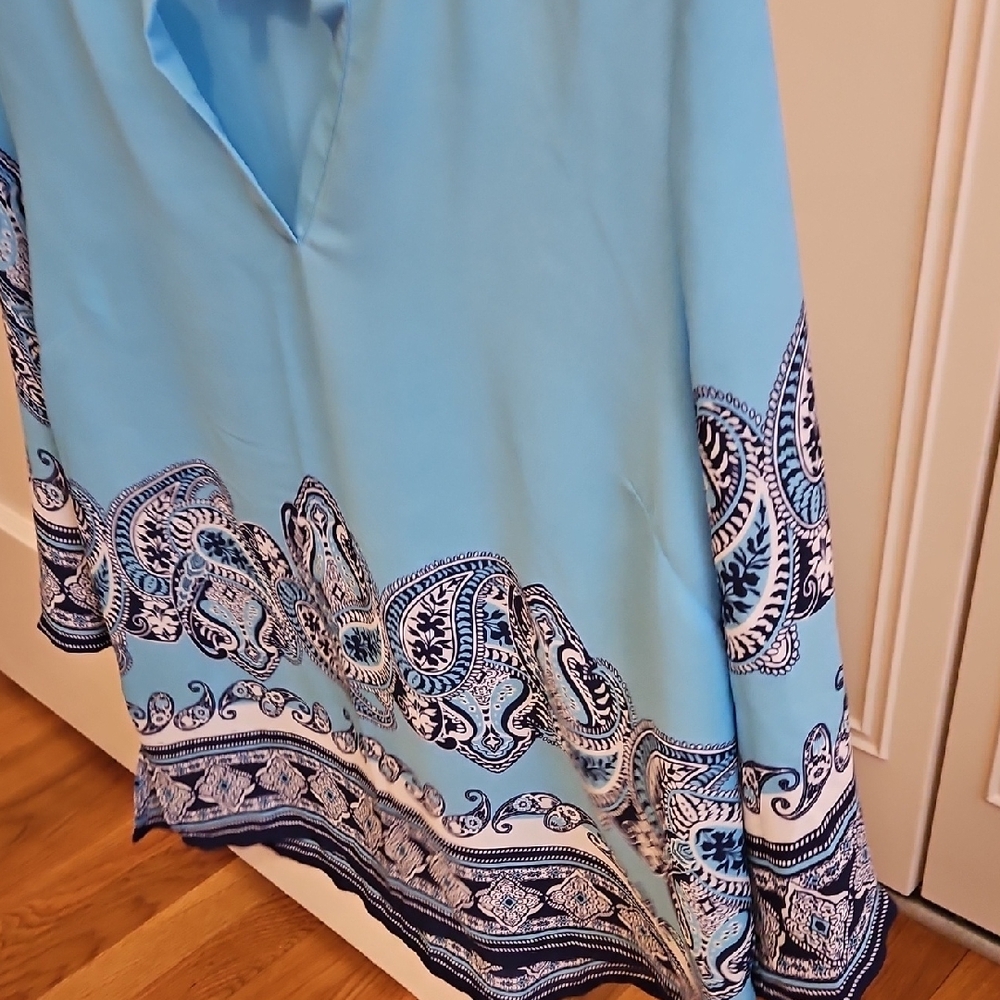 Cynthia Rowley Blue 3/4 Sleeve Tunic with Mandarin Collar - Picture 6 of 7